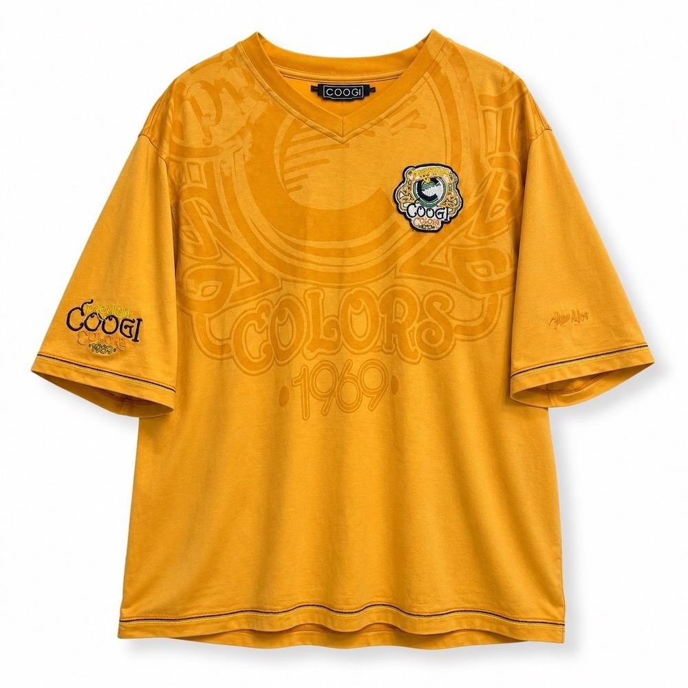 Coogi Premium Colors Graphic T-Shirt 3XL Yellow Embroidered Y2K Streetwear